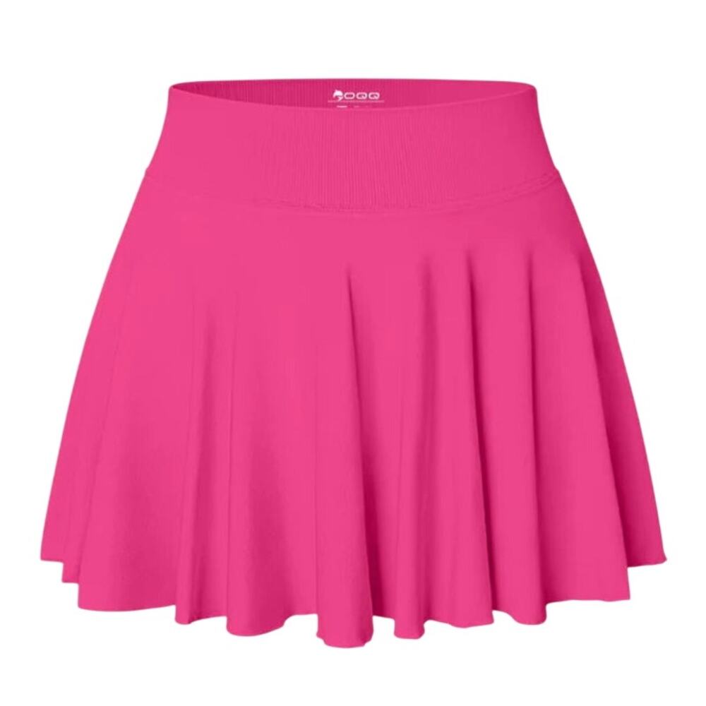 Large Bright Pink Casual A-Line Skirt with Shorts and Pockets [OQQ4-HotPink]